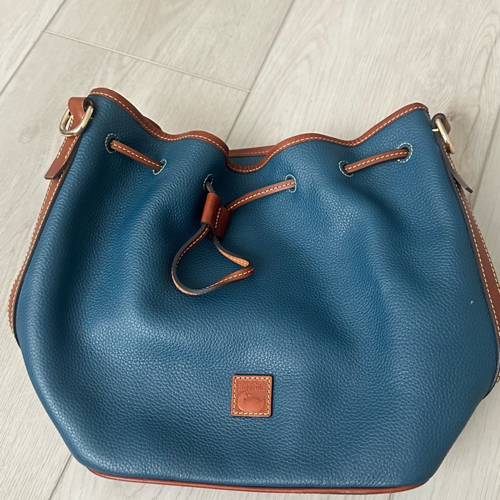 Dooney & Bourke Teal Pebble Leather Drawstring Shoulder Bag and Wallet